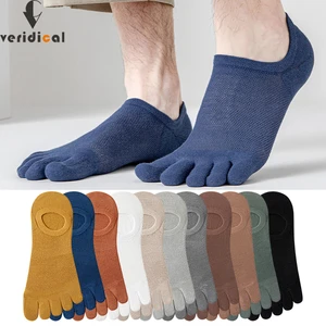 2 Pairs Summer No Show Five Finger Socks Mens Non-Slip Shallow Mouth Thin Breathable Solid Invisible Socks With Toes Sokken