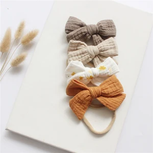 4Pcs/Set Cotton Baby Bow Headband Elastic Nylon Band for Girls Children Hairbands Cute Hair Accessories Newborn Headwear