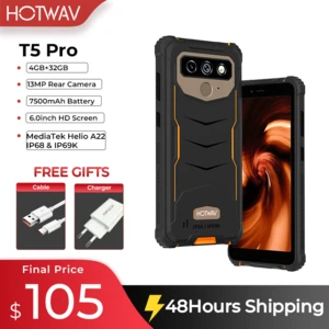 HOTWAV T5 Pro 4G Rugged Outdoor Android MTK6761 6.0" Screen 4GB 32GB 7500mAh Massive Battery 13MP Camera