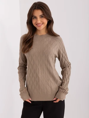 Dark beige classic sweater with patterns