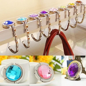 1pc Fashion Rhinestone Handbag Purse Hanger Convenient Foldable Acrylic Table Hook Hang Round Holder