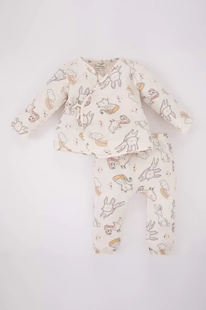 DEFACTO Baby Girl Patterned Long Sleeve Top Bottom Muslin 2-piece Set