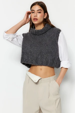 Trendyol Anthracite Crop Soft Textured Turtleneck Knitwear Sweater