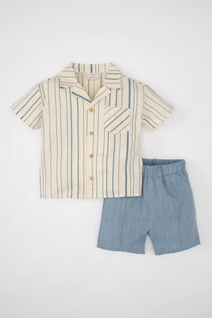 DEFACTO Baby Boy Muslin Striped Shirt Shorts 2 Piece Set