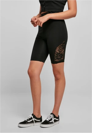 Women's High Waist Cycling Shorts with Lace Insert Black