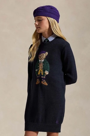 Dětské bavlněné šaty Polo Ralph Lauren tmavomodrá barva, mini, 313950801001