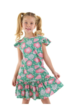 Denokids Pink Floral Girl's Green Ruffle Summer Dress