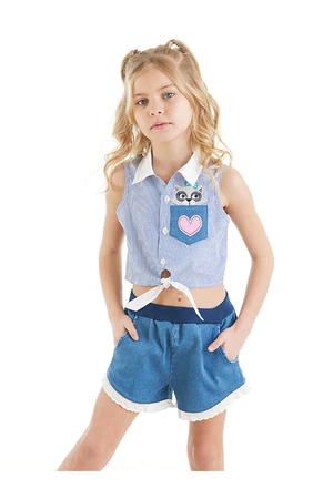 Denokids Raccoon Girl Shirt Denim Shorts Set