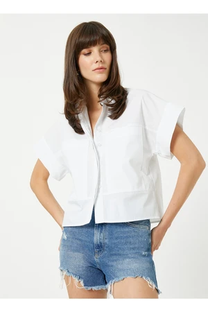 Koton Standard Shirt Collar Plain Off-White Women's Shirts 3sak60018pw