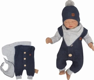 Z&amp;Z 3-dílná soupravička body, dupačky s knoflíčky a šátek, šedá/jeans, vel. 68 (3-6m)