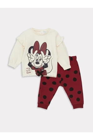 LC Waikiki LCW Baby Crew Neck Long Sleeved Minnie Mouse Printed Baby Girl 2-piece Set