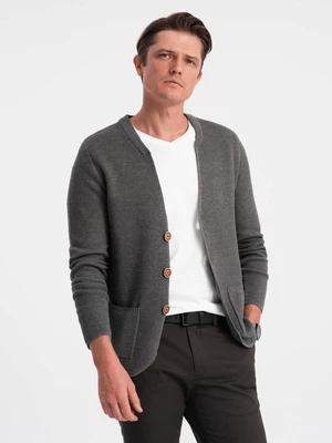 Ombre Structured men's cardigan sweater with pockets - graphite melange