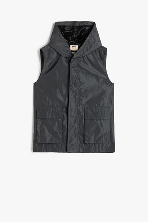 Koton Hooded Sleeveless Vest Pocket Detail Wind Flap