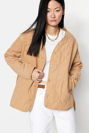 Trendyol Camel Oversize Button Close Quilted Coat