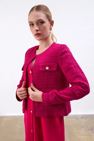 Gusto Collarless Tuvit Jacket - Fuchsia