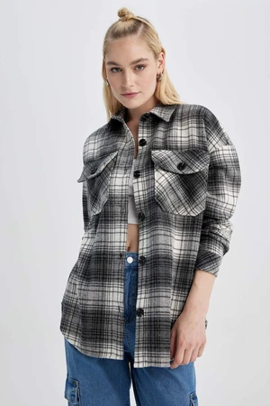 DEFACTO Flanel Shirt Collar Long Sleeve Tunic