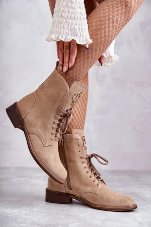 Lace-up suede boots With decoration Nicole 2750 Beige