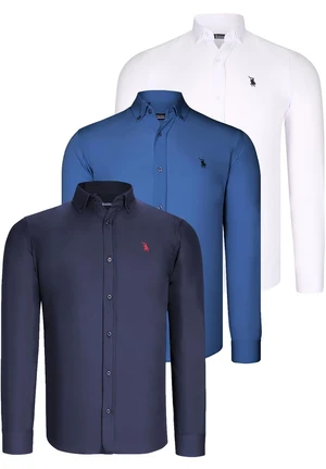 TRIPLE SET G725 DEWBERRY MENS SHIRT-NAVY BLUE-WHITE-INDIGO