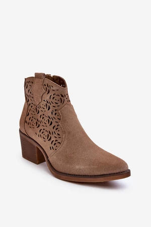 Suede Openwork Cowboy Boots D&A Dark Beige