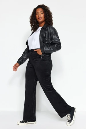 Trendyol Curve Black High Waist Corduroy Woven Trousers