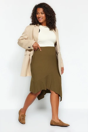 Trendyol Curve Khaki Asymmetrical Crepe Knitted Skirt