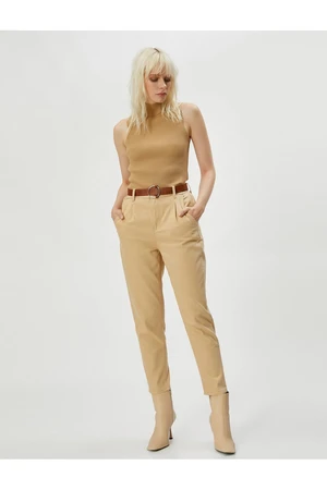 Koton Carrot Trousers with Gabardine Fabric Belt Detail and Slightly Tapered Leg Pockets