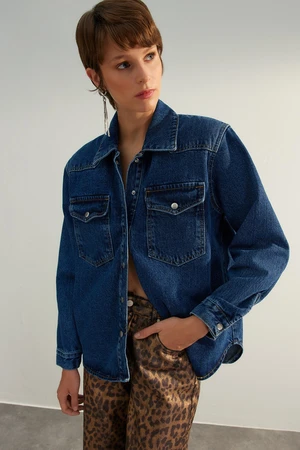 Trendyol Blue Padded Denim Shirt Jacket