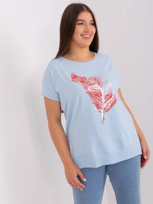 Women's light blue blouse with a round neckline size plus