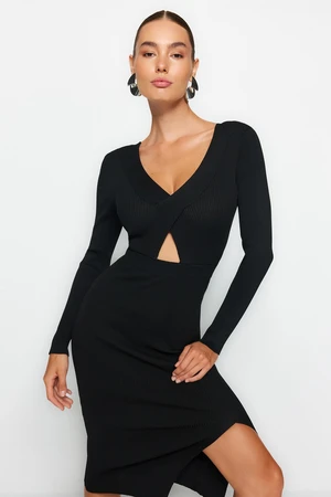 Trendyol Black Midi Knitwear Fitted Window/Cut Out Dress