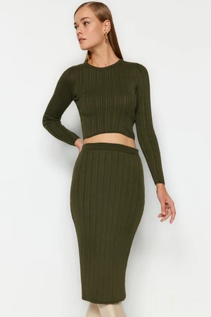 Trendyol Khaki Crop Knitwear Top and Bottom Set