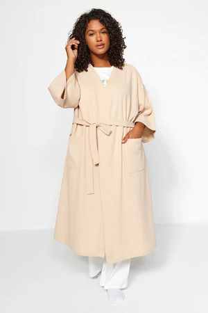 Trendyol Curve Stone Belted Knitted Waffle Dressing Gown