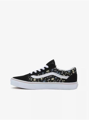 Black Girly Flowered Sneakers VANS JN Old Skool - Girls