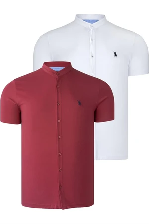 DOUBLE SET T8597 DEWBERRY MEN'S SHIRT-WHITE-BURGUNDY