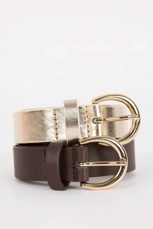 DEFACTO Woman Oval Buckle Faux Leather Dual Jean Belt