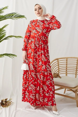 InStyle Lesa Floral Dress with Straw Belt - Claret Red