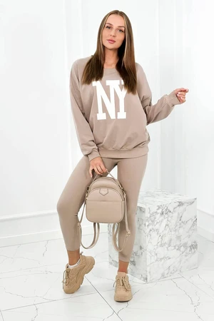 Cotton set sweatshirt + leggings dark beige