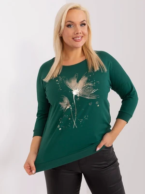 Navy green plus-size blouse with cuffs