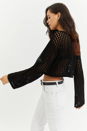 Cool & Sexy Women's Black Spanish Sleeves Openwork Knitwear Short Blouse