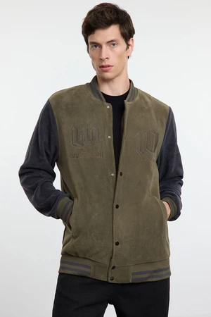 Trendyol Khaki Slim Fit Color Block Detailed Fleece Winter Jacket Coat