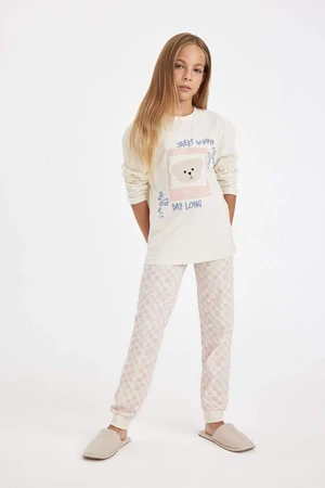 DEFACTO Girl Bear Printed Long Sleeve Top Long Bottom Pajama Set