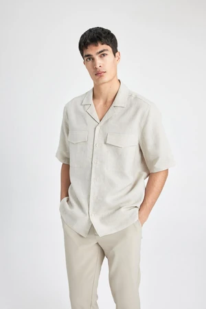 DEFACTO Relax Fit Polo Collar Linen Short Sleeve Short Sleeve Shirt