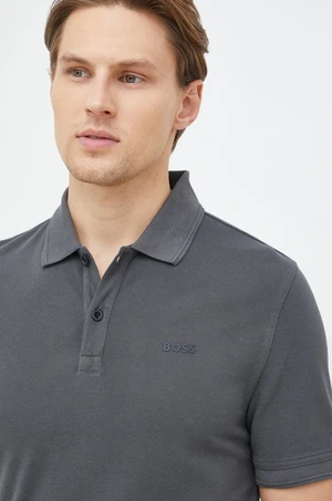 Bavlněné polo tričko BOSS Casual šedá barva, 50468576