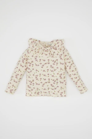 DEFACTO Baby Girl Ruffle Collar Floral Waffle Long Sleeve T-Shirt