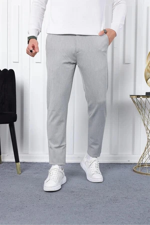 36197 Dewberry Ids Slim Fit Lycra Fabric Mens Trousers-LIGHT GREY