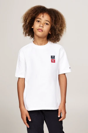 Dětské bavlněné tričko Tommy Hilfiger bílá barva, s potiskem, KB0KB09280