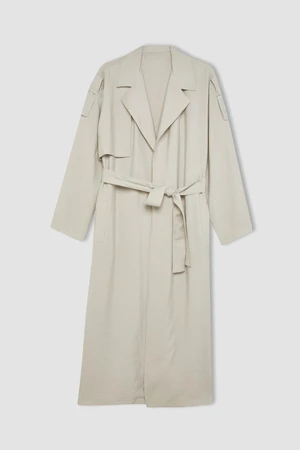 DEFACTO Oversize Wide Pattern Double Breasted Closure Pocket Epaulette Belted Seasonal Long Trench Coat