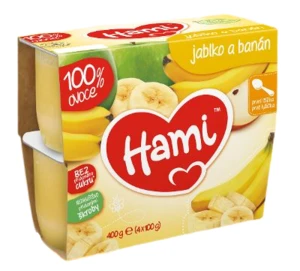 HAMI ovocný příkrm 100% ovoce jablko a banán 4 x 100 g