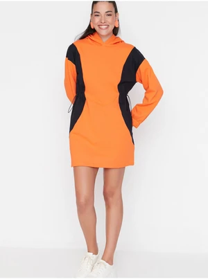 Black and Orange Trendyol Hooded Sweatshirt Dress - Women