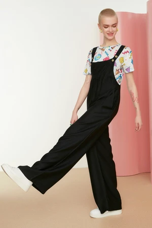 Trendyol Black Gilet Form Linen Look Wide Leg Woven Jumpsuit