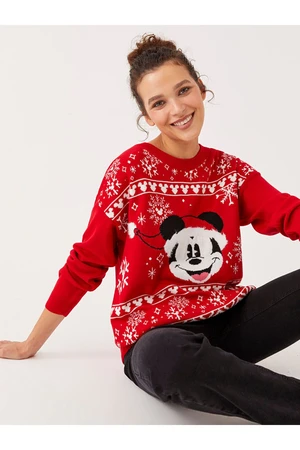 LC Waikiki Crew Neck Mickey Mouse Printed Long Sleeve Women's Knitwear Sweater